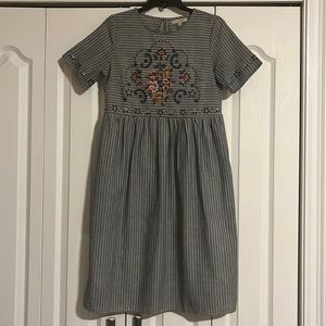 Polagram: Blue and White Striped Embroidered Dress